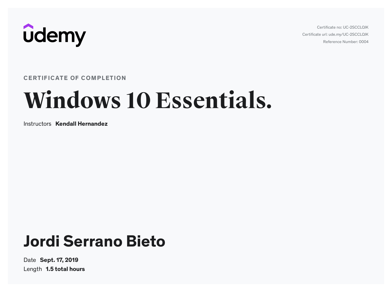 Windows 10 Essentials certificate